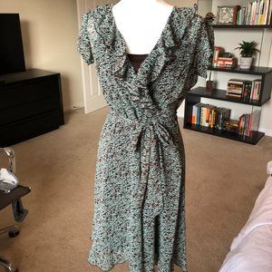 Price Drop!! Aqua & Brown Chiffon Wrap Dress